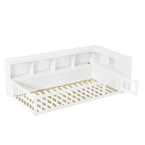 3ft Single Floor Bed Frame with Bookcase & Storage Shelves - Full Floor Bed with Guardrails, Door & USB/Type-C Ports, White