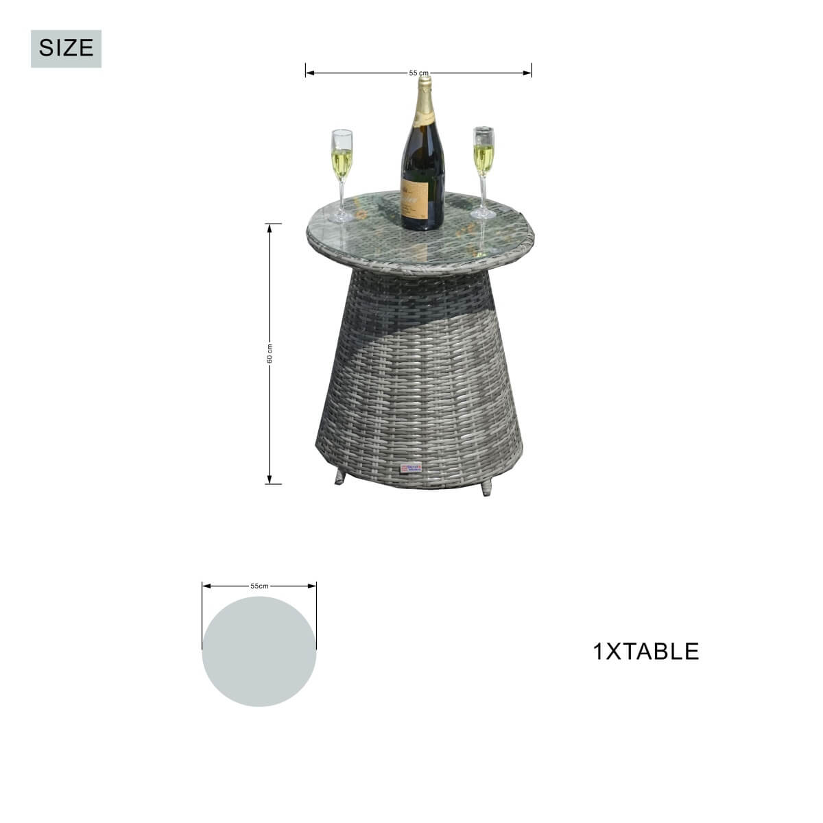 Round Grey Rattan Outdoor Coffee Table - Aluminium Frame Garden Patio Side Table