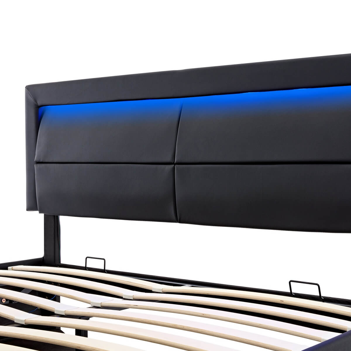 5ft King Size Upholstered LED Storage Bed - USB & Wireless Charging Bed Frame, Black