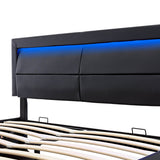 5ft King Size Upholstered LED Storage Bed - USB & Wireless Charging Bed Frame, Black
