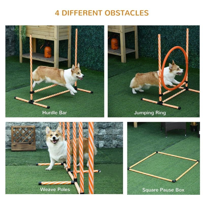 Dog Agility Equipment Pet Training Set, Adjustable Height Jump Ring Hurdle Whistle Weave Poles Square Pause Box with Carry Bag