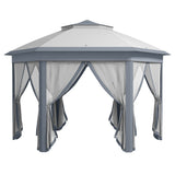 Metal Frame Hexagon Gazebo, 3 x 4m with Curtains - Grey