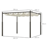 Metal Pergola with Retractable Roof, UPF30+, 80mm Column, Cream White
