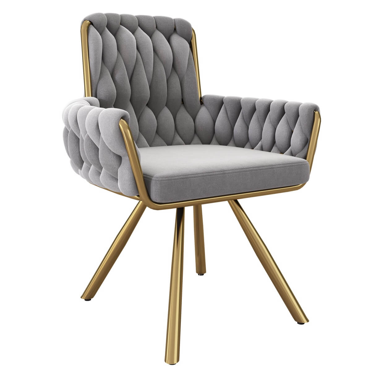 Set of 4 Velvet Swivel Dining Chairs - Luxury Armchairs with Metal Legs, Grey