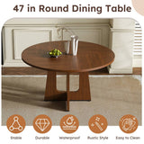 Round Dining Table for 4 - 47 Inch Farmhouse Kitchen Table with Wood Grain Finish, Circular Dining Table for Dining Room & Kitchen, Walnut
