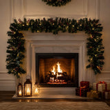 PVC Christmas Garland - Pine Cones & Red Berries with Pre-Lit LED Lights