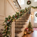 Realistic PVC Christmas Garland - Lush Foliage with Pine Cones, Red Berries & Pre-Lit LED Lights