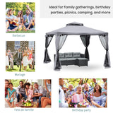 Metal Gazebo 3 x 3 m Double Roof Outdoor Canopy with Mesh Sidewalls, Grey