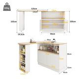 360° Swivel Kitchen High Table - Multifunctional White Sideboard with Storage and Sliding Glass Door