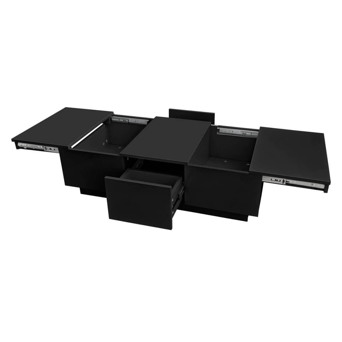 High Gloss Black Coffee Table with Storage - Push-to-Open Drawers, Modern Living Room Table