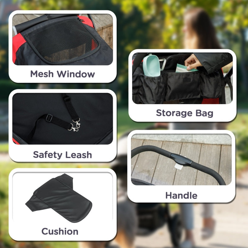 PawHut Pet Stroller for Large Dogs, Easy Folding, 4 Wheels, Black