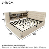 4ft6 Double Upholstered Sofa Bed with Hydraulic Storage - Linen Daybed with USB and Type-C Charging Station, Beige