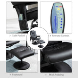 Swivel Recliner Chair and Footstool, Massage Armchair with Remote Control, Black Faux Leather