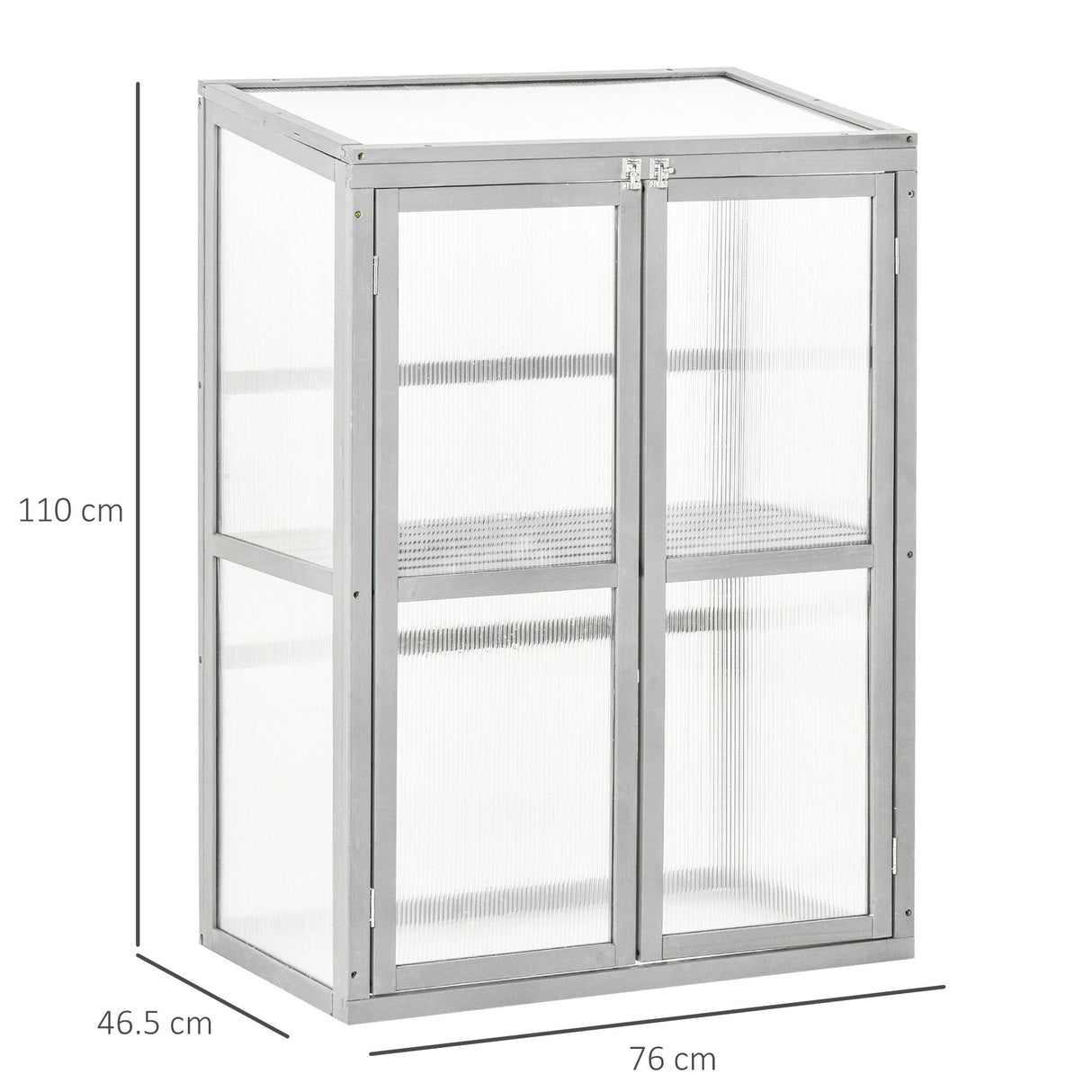 Wooden Cold Frame Greenhouse with Adjustable Shelf and Double Doors, Light Grey