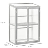 Wooden Cold Frame Greenhouse with Adjustable Shelf and Double Doors, Light Grey