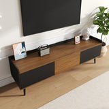 3-Door TV Cabinet – Black & Natural Wood Finish, Compact TV Stand for Living Room
