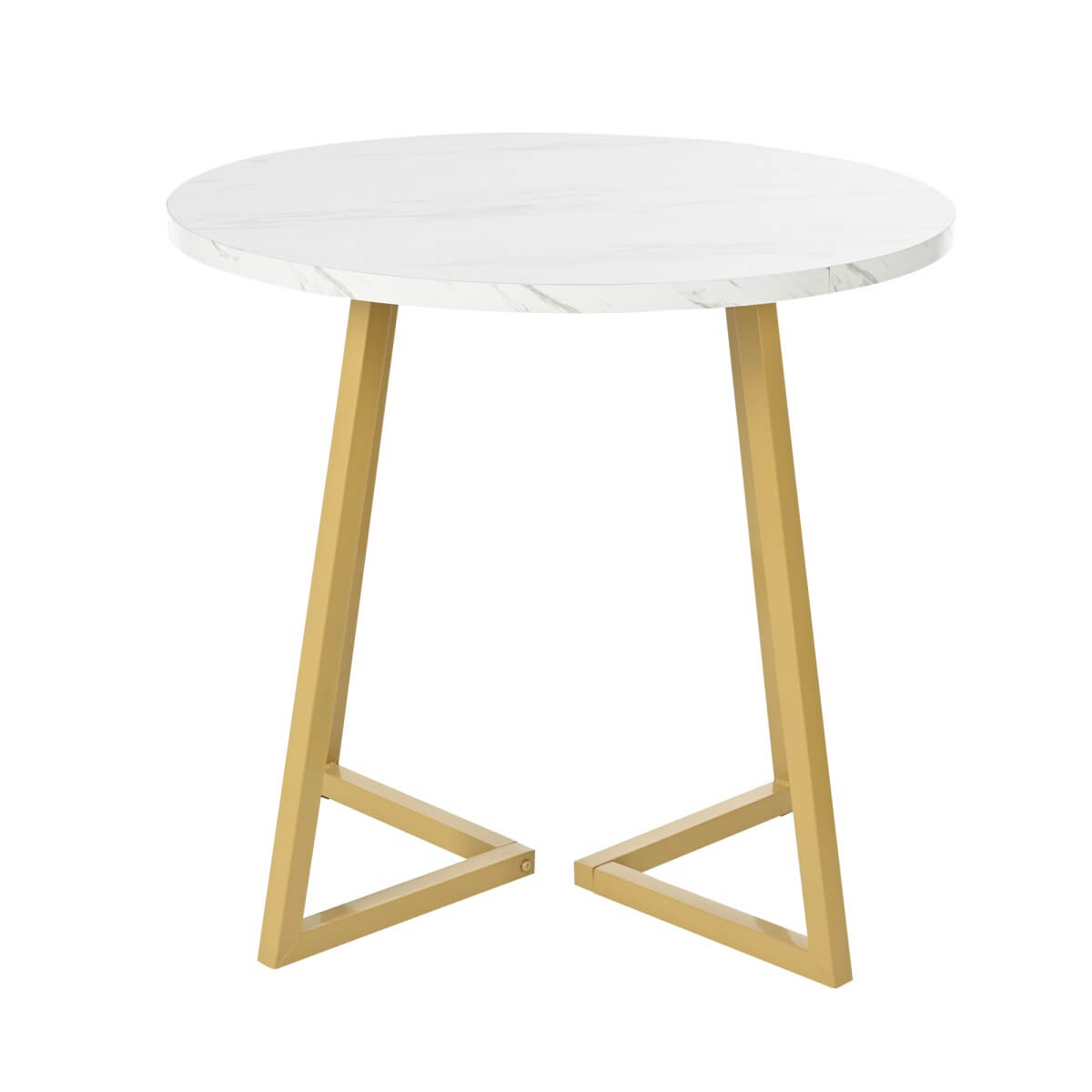 Round Dining Table - Marble Effect Top, Metal Frame, Gold Base, 80x80x75cm