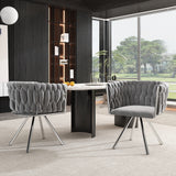 Set of 4, velvet dining chair, single light luxury living room bedroom swivel chair, Leisure swivel chair with four metal support legs, grey+silver