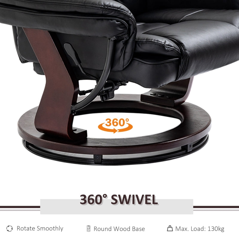 Recliner Chair with Footstool, 130kg Capacity, 135?? Reclining Swivel, PU Leather, Black