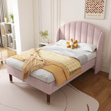 3FT Single Upholstered Velvet Bed - Slatted Frame with Headboard