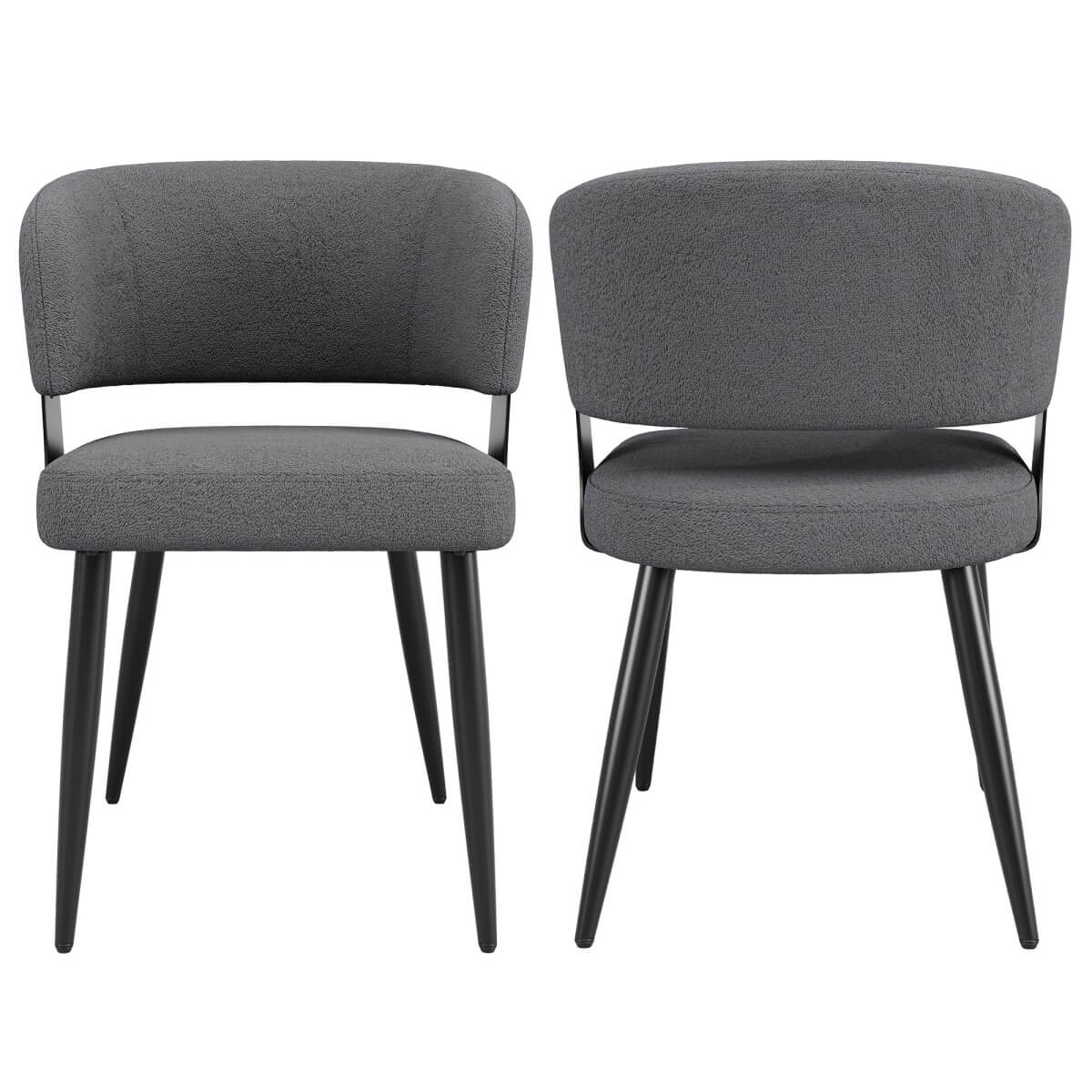Set of 2 Modern Dining Chairs – Upholstered Fabric Dining Room Chairs with Curved Backrest, Padded Seat and Metal Legs