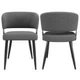 Set of 2 Modern Dining Chairs – Upholstered Fabric Dining Room Chairs with Curved Backrest, Padded Seat and Metal Legs
