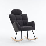 Soft Teddy Fabric Rocking Chair with Padded Seat and Headrest, Dark Grey