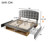 5ft King Velvet Storage Bed - Upholstered Bed Frame with Drawers and Adjustable Headboard, Grey