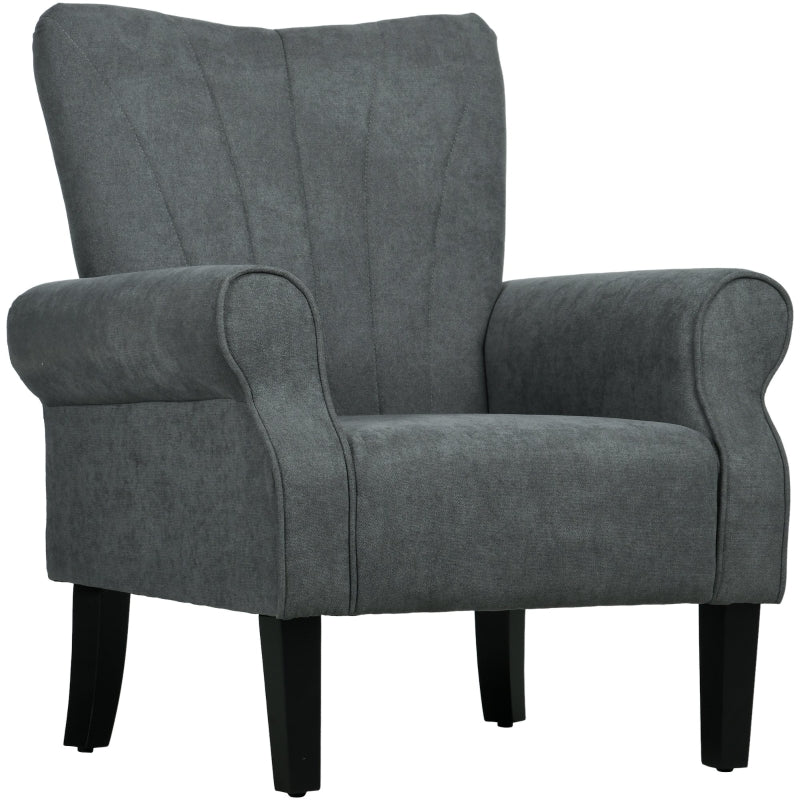 Upholstered Accent Chair, Rolled Arms Wood Legs, Grey