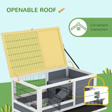 Double Deckers Guinea Pig Cage, Indoor Rabbit Hutch with Feeding Trough, Trays, Ramps, Openable Top - Grey