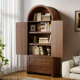 Rattan Effect Sideboard with 2 Drawers - Vintage Storage Cabinet with Arched Design for Living Room and Bedroom, Walnut