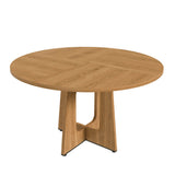 Round Dining Table for 4 - 47 Inch Farmhouse Kitchen Table with Wood Grain Finish, Circular Dining Table for Dining Room & Kitchen, Oak