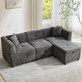 80" Sectional Sofa Couch with Removable Storage Ottoman, L-Shaped, Fabric, Grey