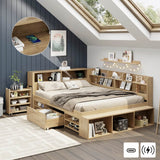 4ft6 Double Children’s Bed – Wooden Bed Frame with Drawers, Bookcase and Storage Cupboard