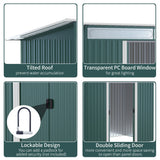Metal Shed 8.5 x 4ft, Lightsky Panels, Double Doors, Green