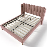 4ft6 Double Pink Velvet Bed – Upholstered Bed with USB & Type-C Charging for Teens & Gu est Rooms