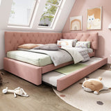 Upholstered Daybed with Pull-Out Bed - 3FT Single Sofa Bed 90x190cm, Trundle Guest Bed with Slatted Frame, Velvet