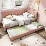 Upholstered Daybed with Pull-Out Bed - 3FT Single Sofa Bed 90x190cm, Trundle Guest Bed with Slatted Frame, Velvet