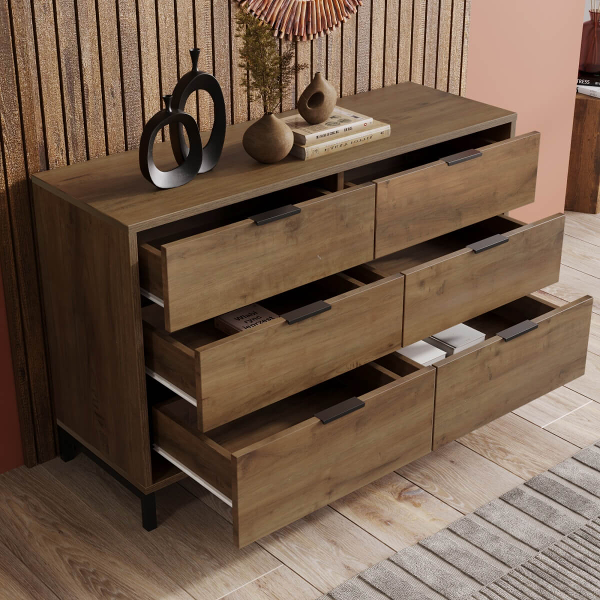 Sideboard Cabinet with 6 Drawers - Dark Oak Storage Unit