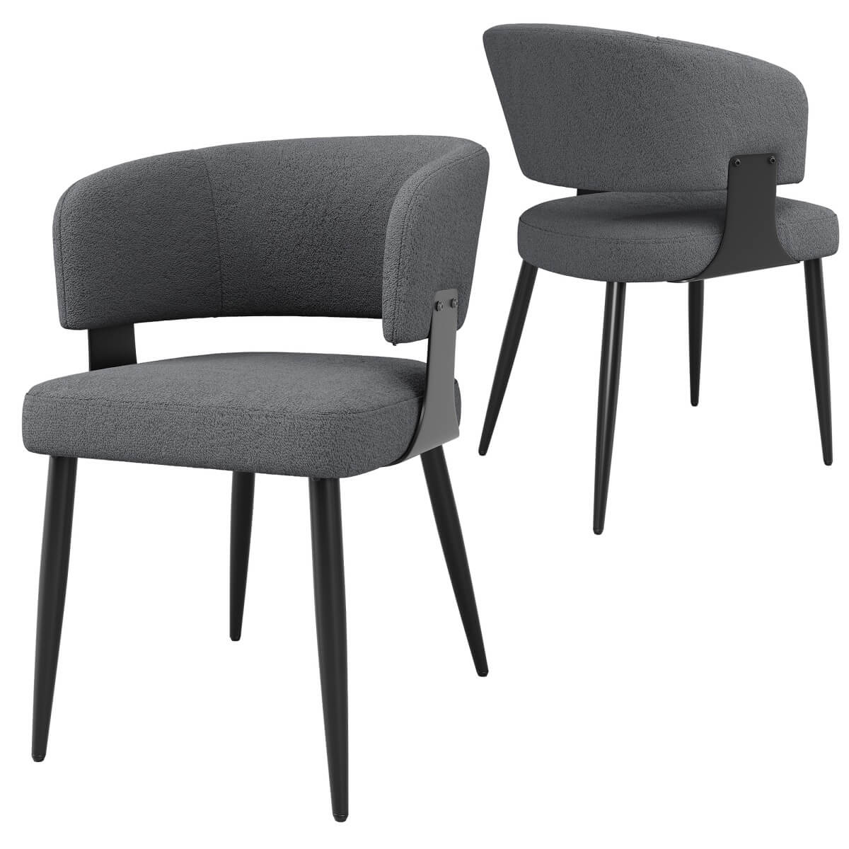 Set of 2 Modern Dining Chairs – Upholstered Fabric Dining Room Chairs with Curved Backrest, Padded Seat and Metal Legs