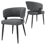 Set of 2 Modern Dining Chairs – Upholstered Fabric Dining Room Chairs with Curved Backrest, Padded Seat and Metal Legs