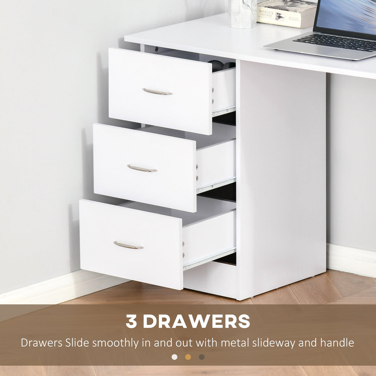 Computer Desk with 3 Storage Shelves & Drawers, White