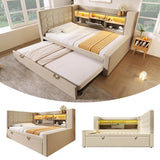 3ft Single Upholstered Sofa Bed with Storage - Linen Daybed with Pull-Out Trundle, USB and Type-C Charging Station, Beige