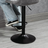 Modern Bar Stools Set of 2, Height Adjustable Swivel with Backrest, Gas Lift, Footrest, Microfibre, Grey