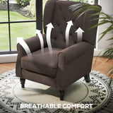 Wingback Accent Chair, Upholstered Button Tufted Occasional Chair, Brown
