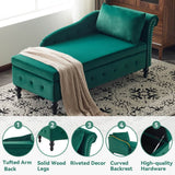 Velvet Chaise Lounge with Storage - Tufted Upholstered Sofa, Right Armrest, Green