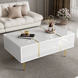 White High-Gloss Coffee Table – Modern Centre Table with 2 Drawers