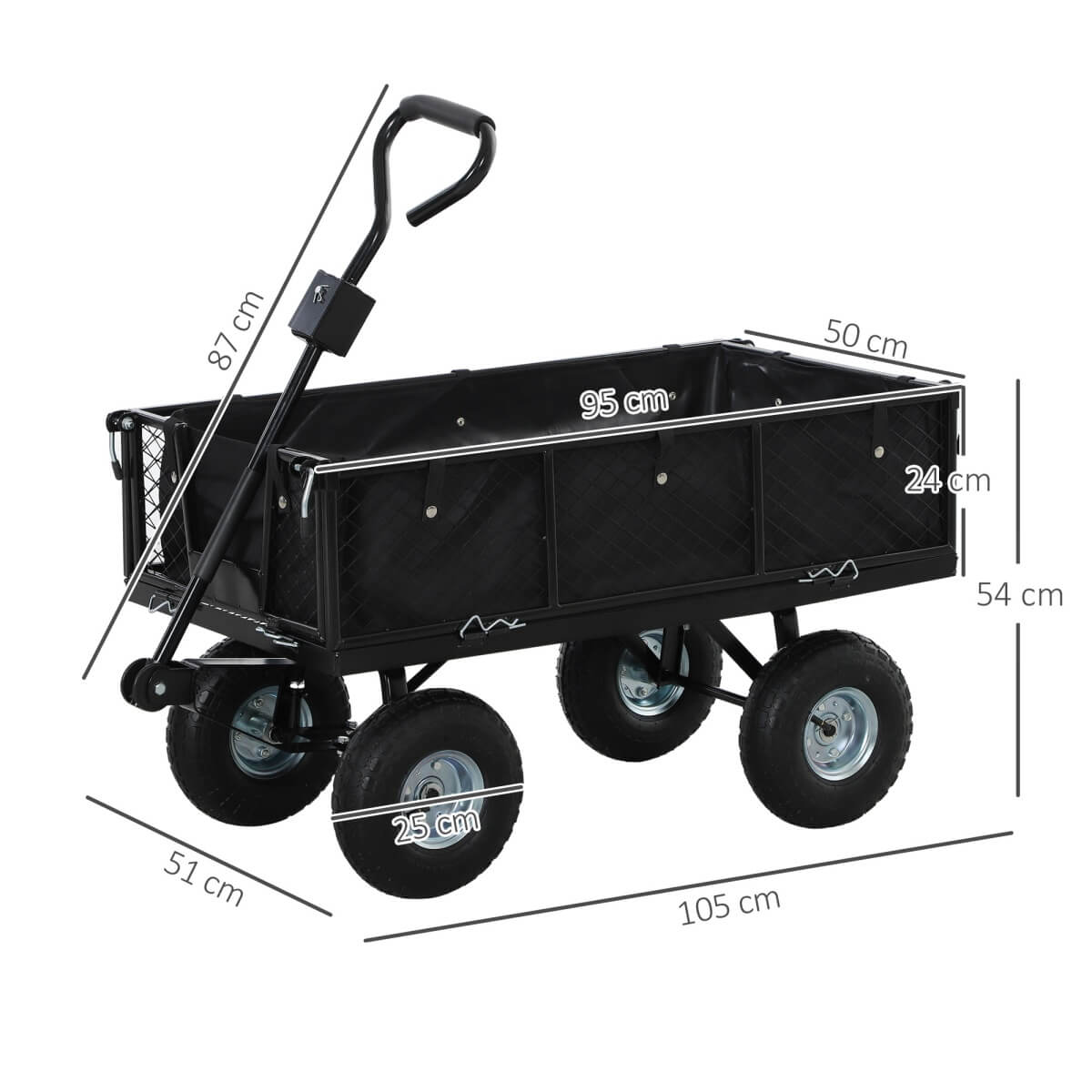 114L Garden Cart Trolley – Steel Frame, Black, Outdoor Utility Wagon