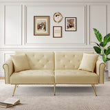 2-Seater Modern Sofa Bed – Velvet Upholstery with 3-Stage Adjustable Backrest and Gold Metal Feet, Space-Saving Convertible Sofa for Small Spaces