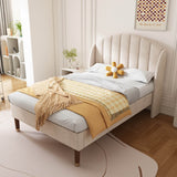 3ft Single Kids Bed - Velvet Upholstered Bed with Slatted Frame & Headboard